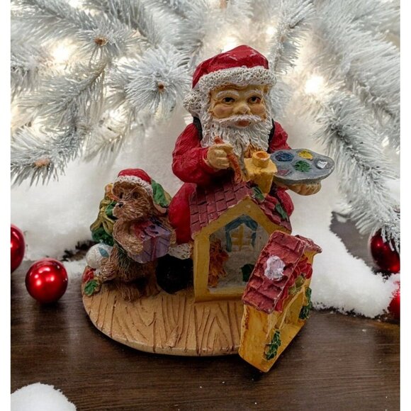 Santa Claus Painting Christmas Figurine Opening House Artist Holiday Scene - Picture 1 of 9